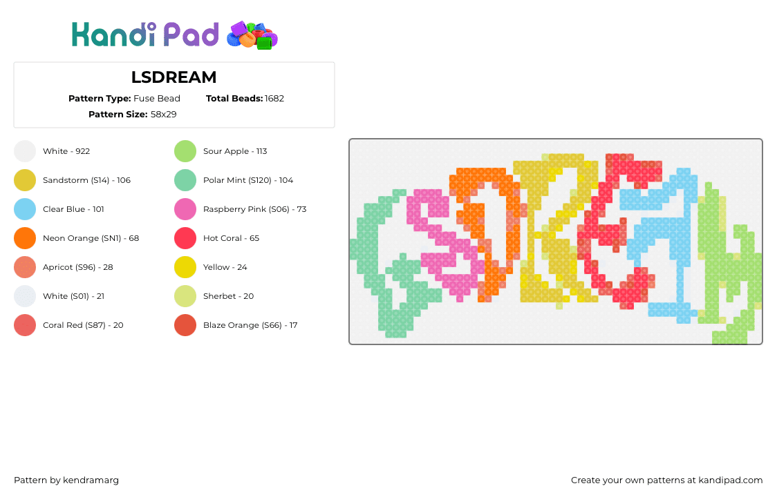 LSDREAM - Fuse Bead Pattern by kendramarg on Kandi Pad - lsdream,logo,trippy,sign,colorful,dj,music,edm