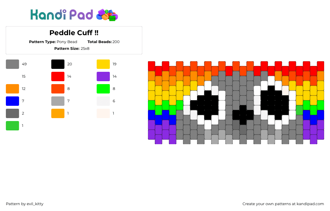 Peddle Cuff !! - Pony Bead Pattern by evil_kitty on Kandi Pad - peddle,dandys world,rainbow,eyes,video game,cuff,gray,yellow