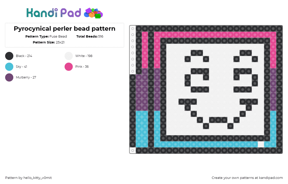 Pyrocynical perler bead pattern - Fuse Bead Pattern by hello_kitty_v0mit on Kandi Pad - pyrocynical,streamer,youtube,face,television,pink,blue,white