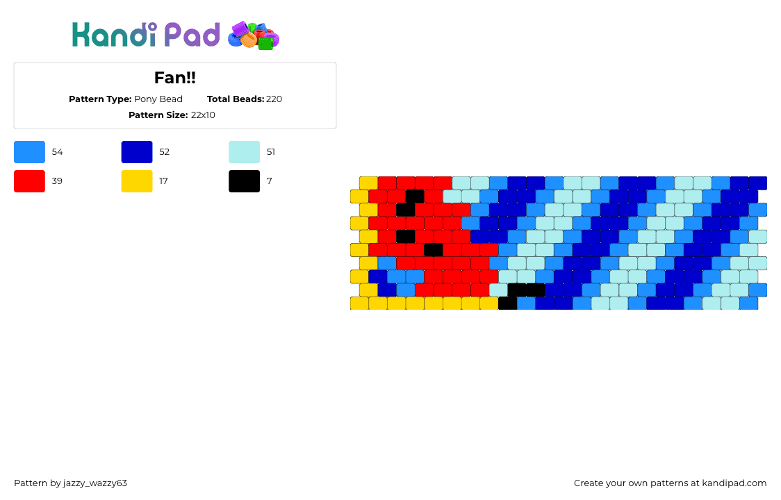 Fan!! - Pony Bead Pattern by jazzy_wazzy63 on Kandi Pad - fan,inanimate insanity,diagonal,stripes,character,animation,tv show,cuff,blue,light blue,red