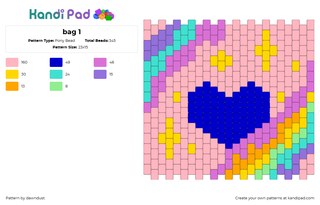 bag 1 - Pony Bead Pattern by dawndust on Kandi Pad - heart,sparkles,bag,panel,pink,blue,teal