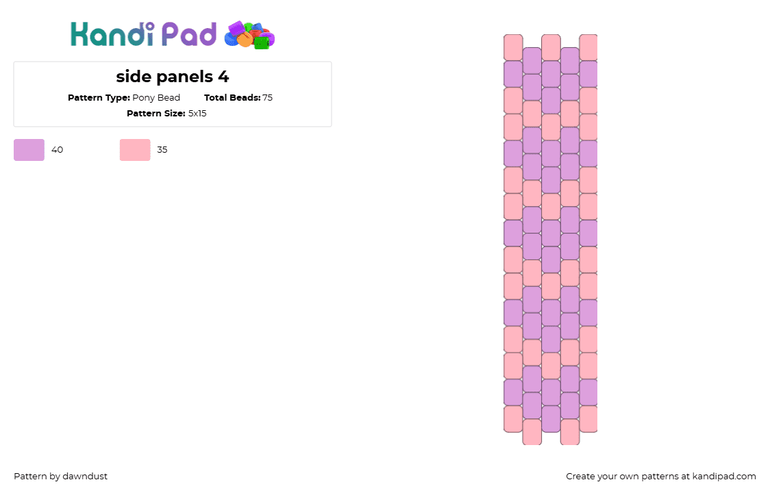 side panels 4 - Pony Bead Pattern by dawndust on Kandi Pad - hearts,repeating,bag,panel,pink,purple