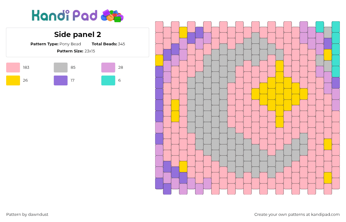 Side panel 2 - Pony Bead Pattern by dawndust on Kandi Pad - moon,pastel,star,bag,panel,pink,gray