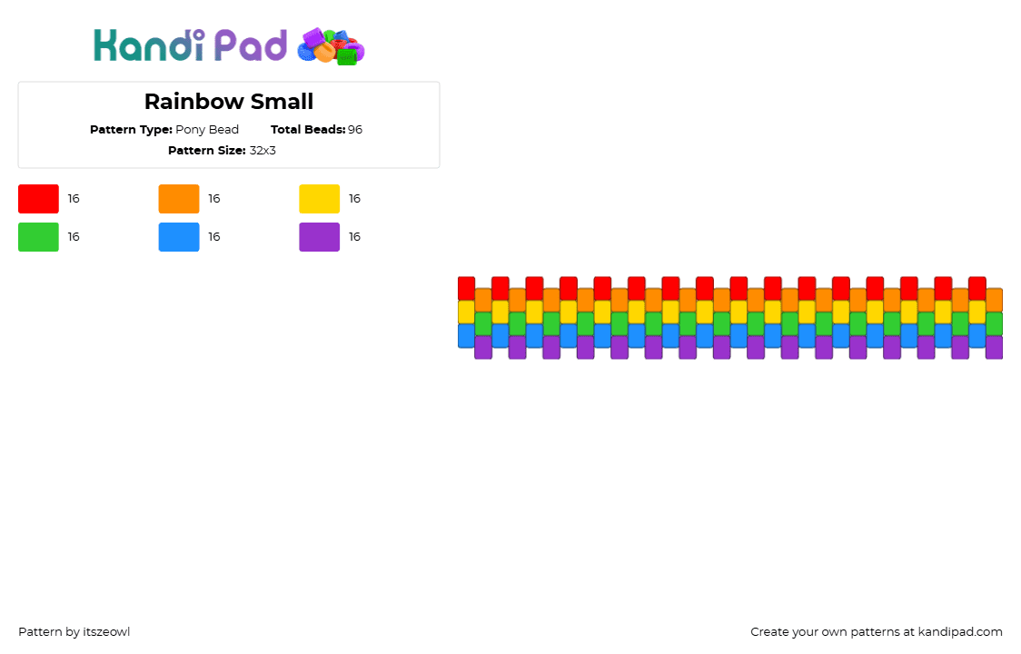 Rainbow Small - Pony Bead Pattern by itszeowl on Kandi Pad - rainbow,zipper,bracelet,cuff