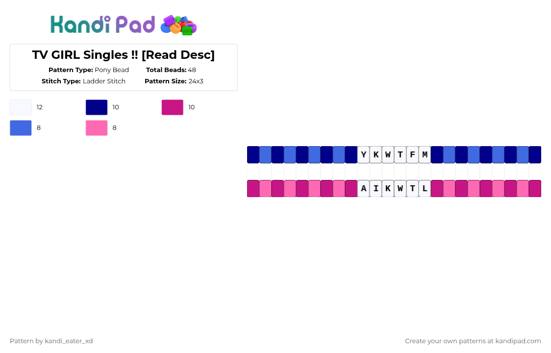 TV GIRL Singles !! [Read Desc] - Pony Bead Pattern by pinkalice on Kandi Pad - pink