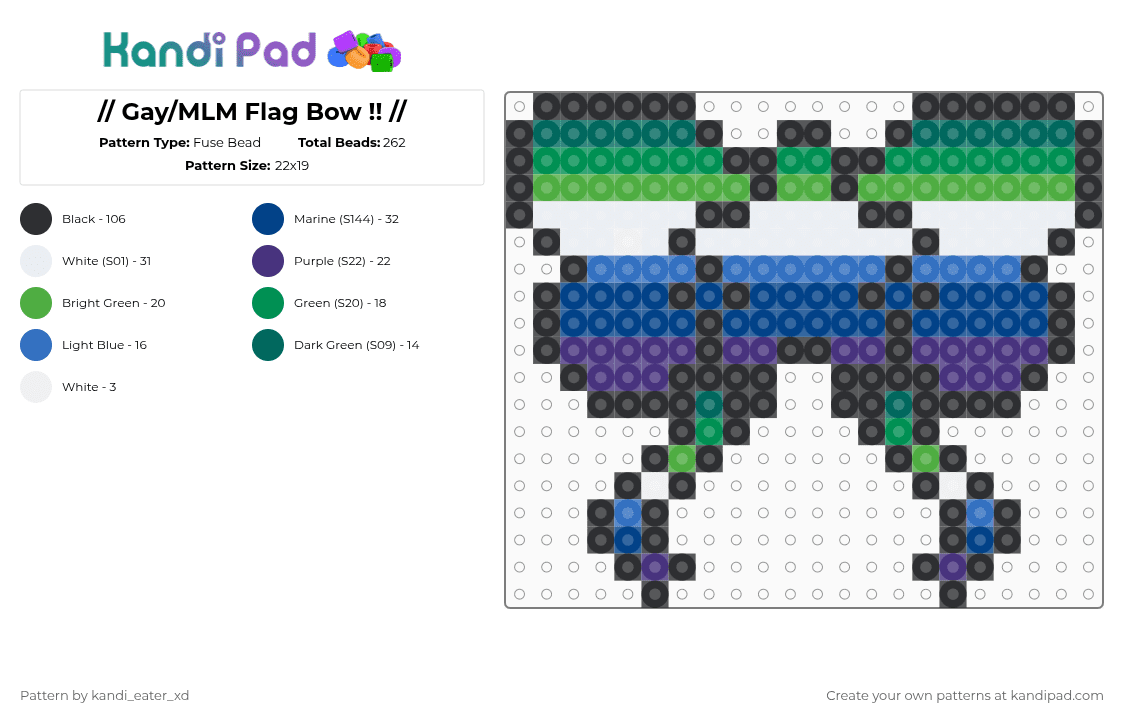 // Gay/MLM Flag Bow !! // - Fuse Bead Pattern by pinkalice on Kandi Pad - green,blue
