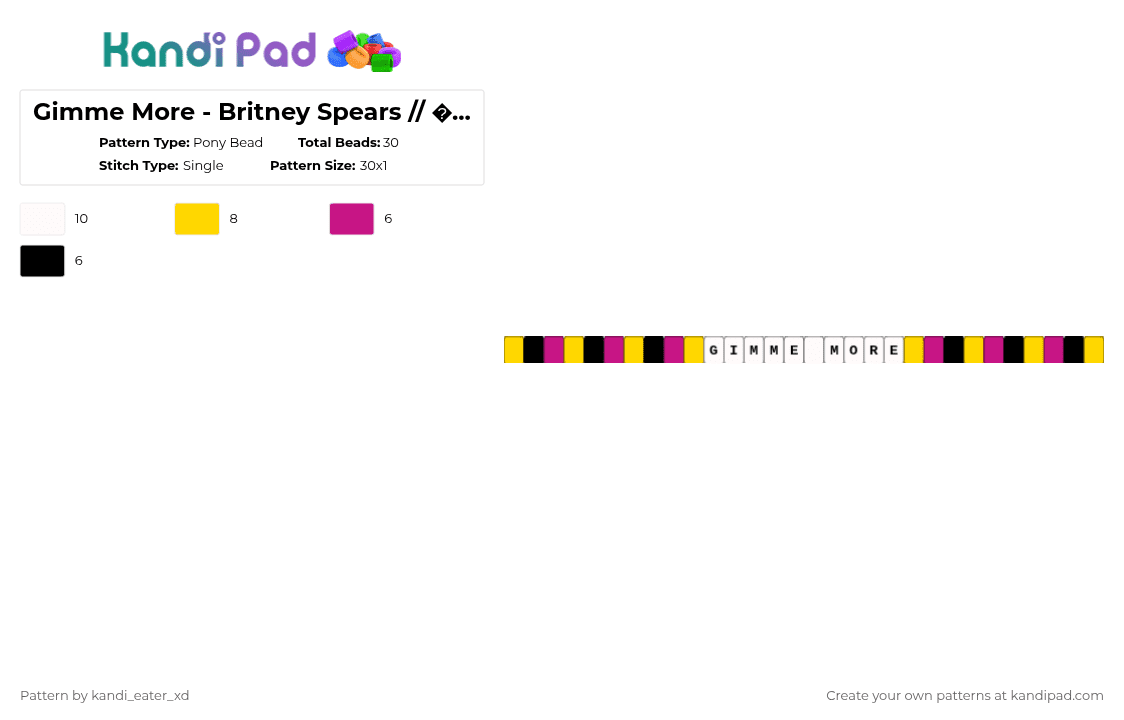 Gimme More - Britney Spears // 🎧 💫 - Pony Bead Pattern by pinkalice on Kandi Pad - yellow,pink