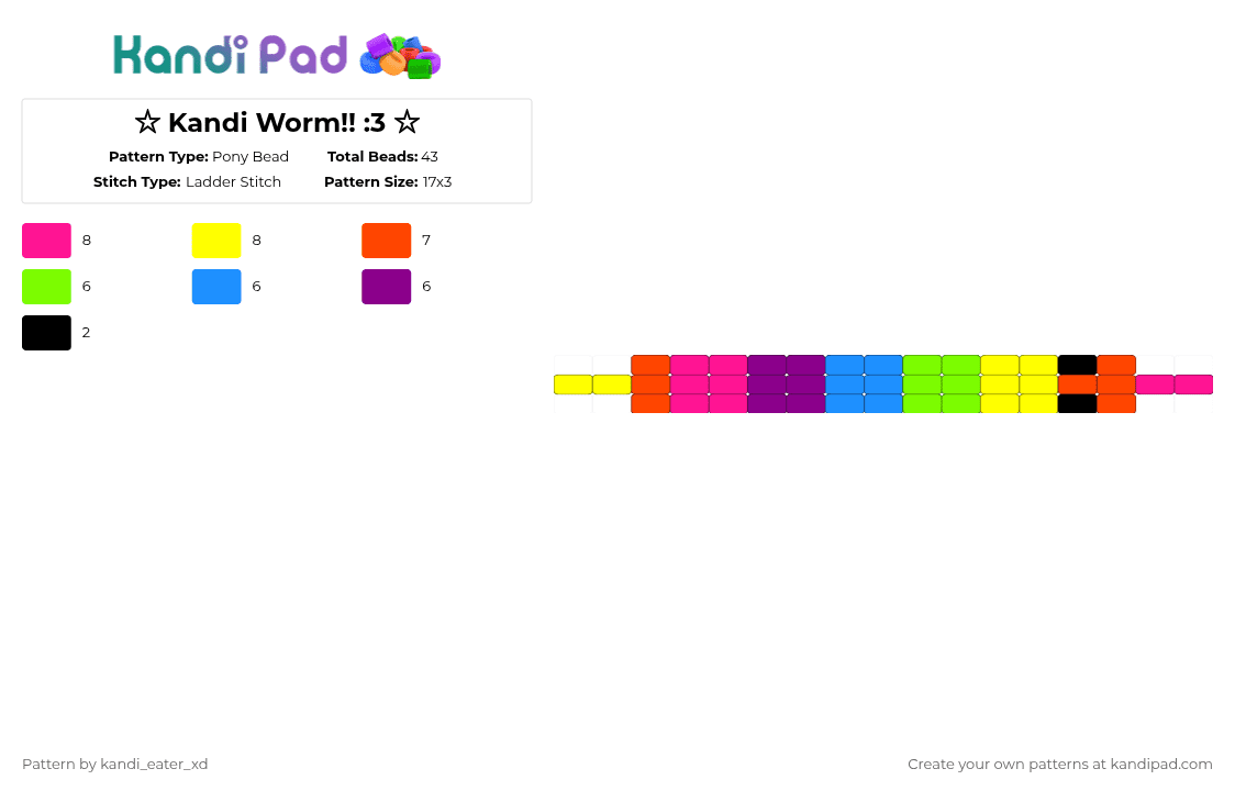 ☆ Kandi Worm!! :3 ☆ - Pony Bead Pattern by pinkalice on Kandi Pad - pink,yellow