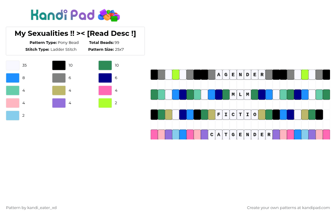 My Sexualities Singles !! >< [Read Desc !] - Pony Bead Pattern by pinkalice on Kandi Pad - white,green,purple,colorful