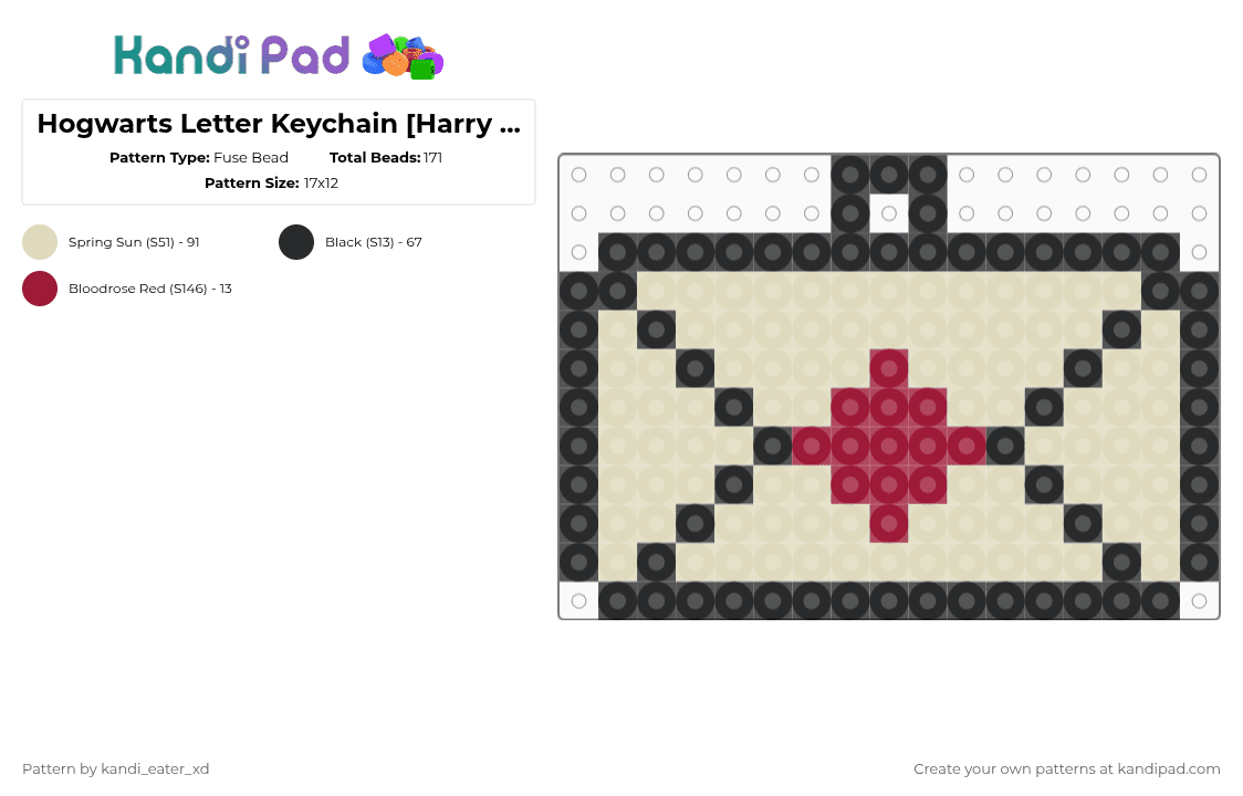 Hogwarts Letter Keychain [Harry Potter] - Fuse Bead Pattern by pinkalice on Kandi Pad - beige