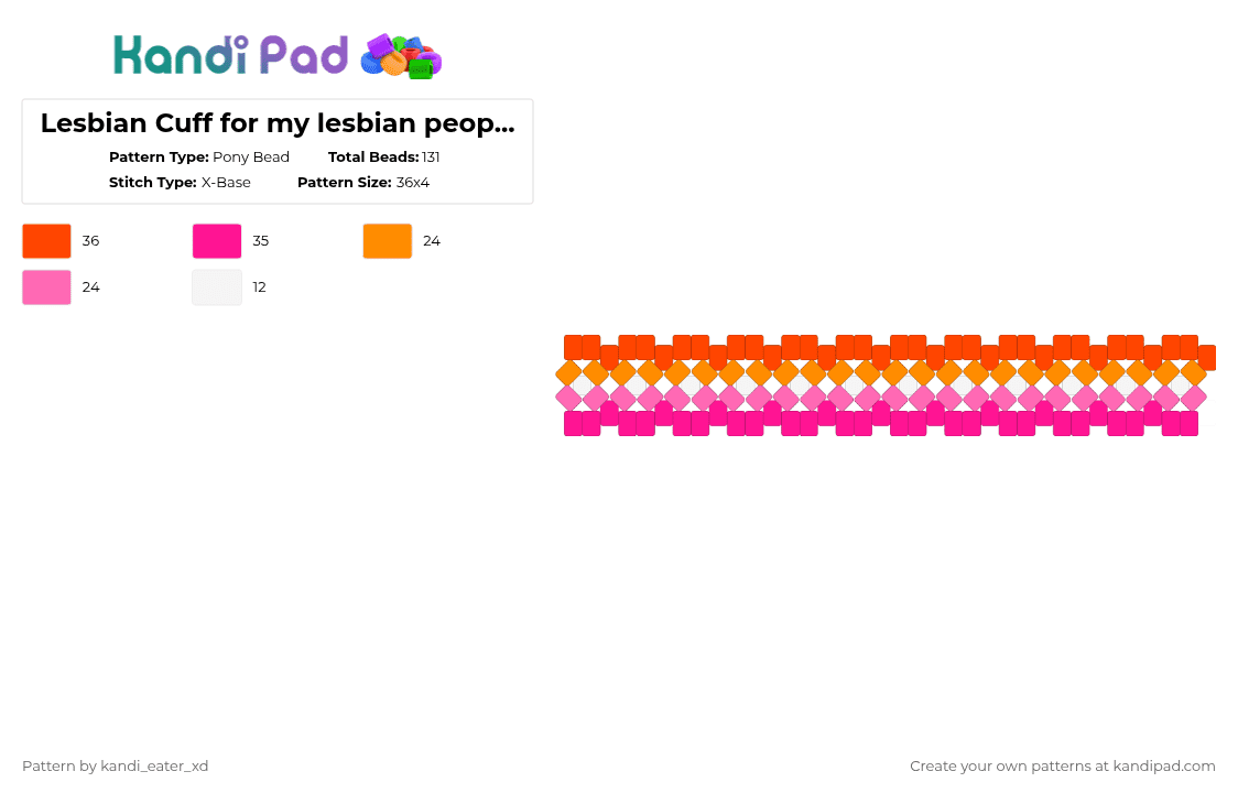 Lesbian Cuff for my lesbian people!!~ - Pony Bead Pattern by pinkalice on Kandi Pad - pink