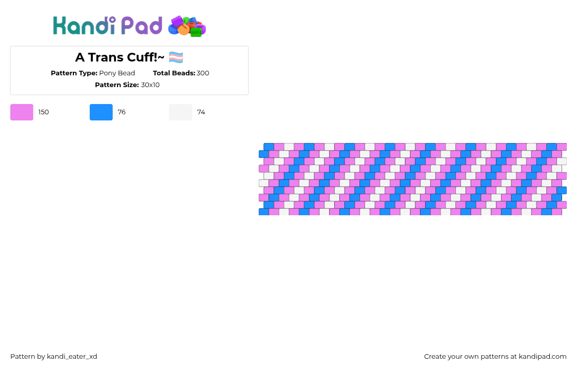 A Trans Cuff!~ 🏳‍⚧ - Pony Bead Pattern by kandi_eater_xd on Kandi Pad - trans,pride,diagonal,stripes,cuff,pink,light blue,white