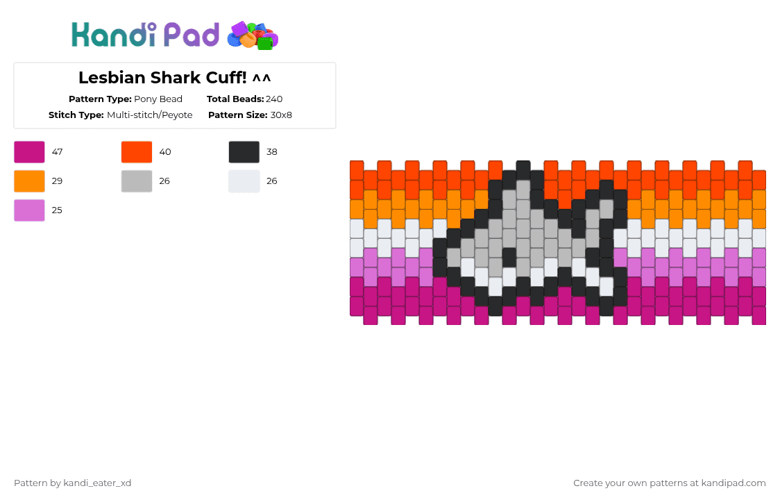 Lesbian Shark Cuff! ^^ - Pony Bead Pattern by pinkalice on Kandi Pad - pink,red