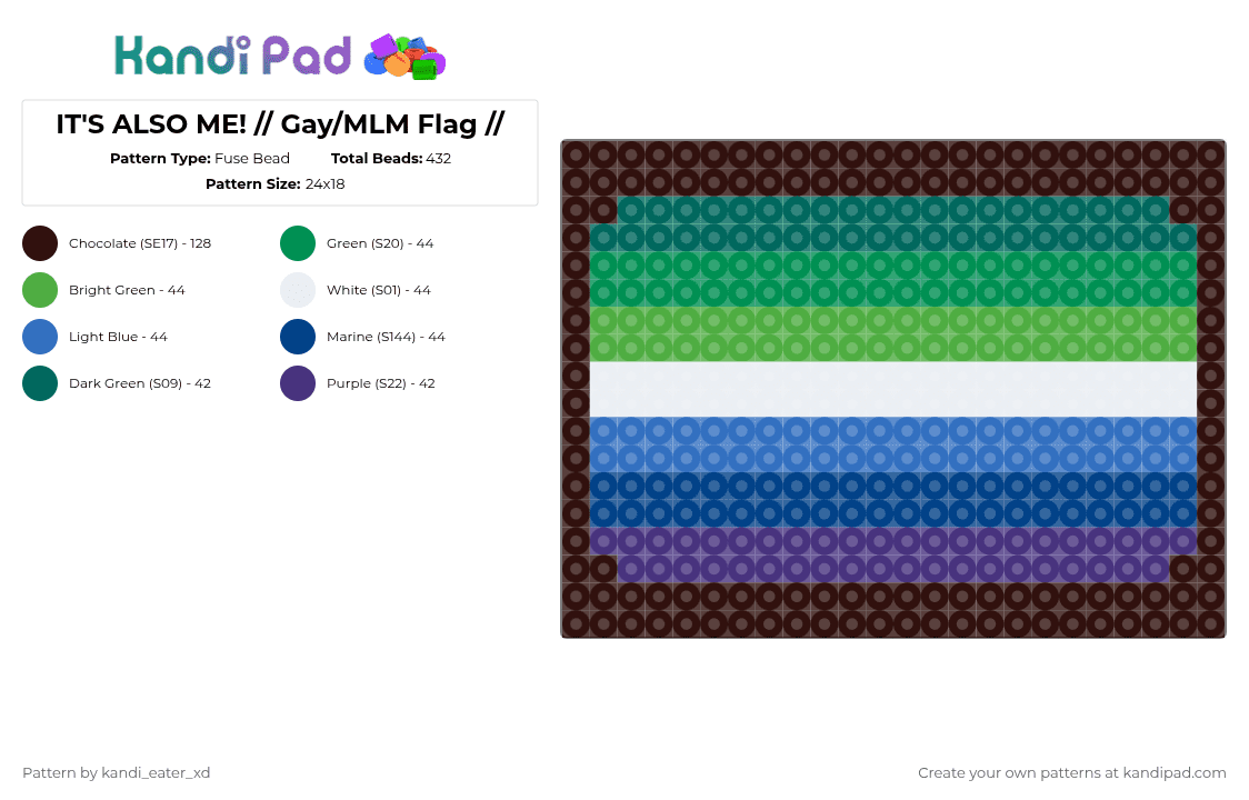 IT\'S ALSO ME! // Gay/MLM Flag // - Fuse Bead Pattern by pinkalice on Kandi Pad - green,brown,blue