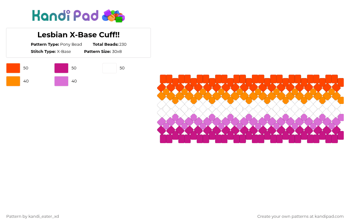 Lesbian X-Base Cuff!! - Pony Bead Pattern by pinkalice on Kandi Pad - pink
