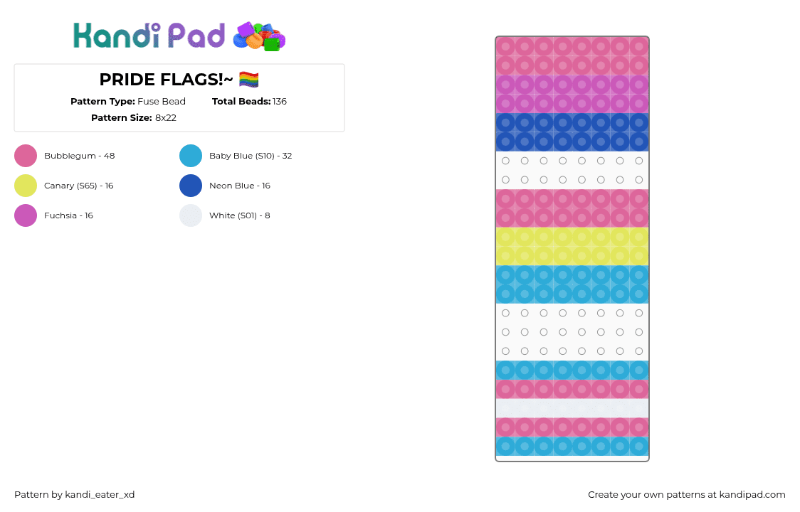 PRIDE FLAGS!~ 🏳‍🌈 - Fuse Bead Pattern by pinkalice on Kandi Pad - light blue,pink