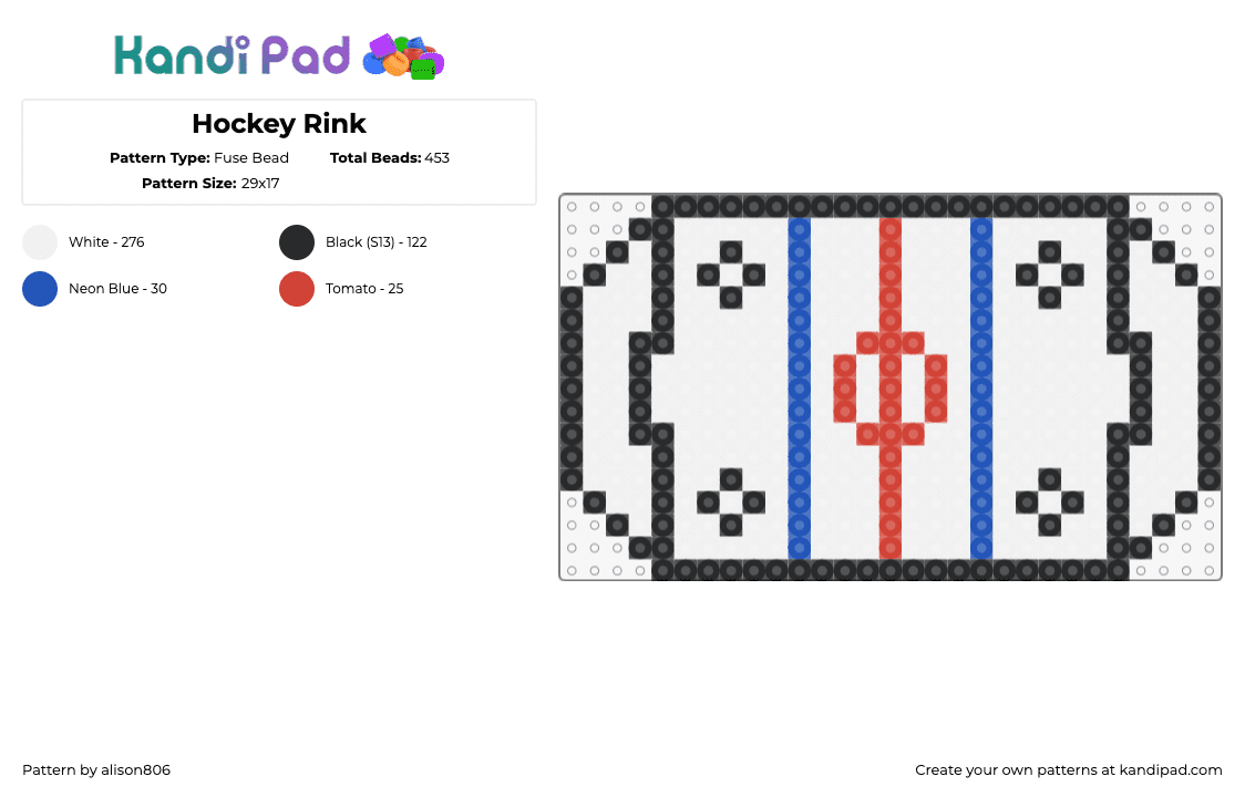 Hockey Rink - Fuse Bead Pattern by alison806 on Kandi Pad - hockey,rink,sports,arena,white