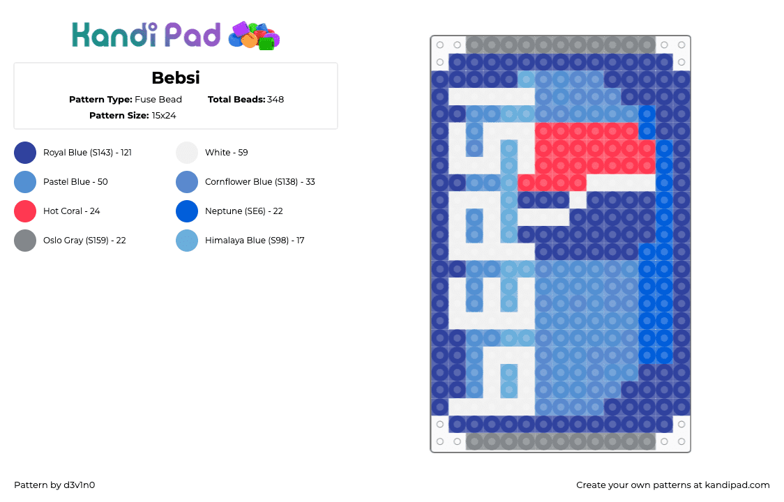 Bebsi - Fuse Bead Pattern by d3v1n0 on Kandi Pad - pepsi,soda,can,pop,drink,bepis,meme,blue