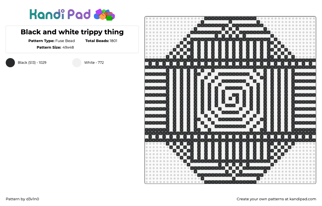 Black and white trippy thing - Fuse Bead Pattern by d3v1n0 on Kandi Pad - trippy,geometric,hypnotic,illusion,black,white