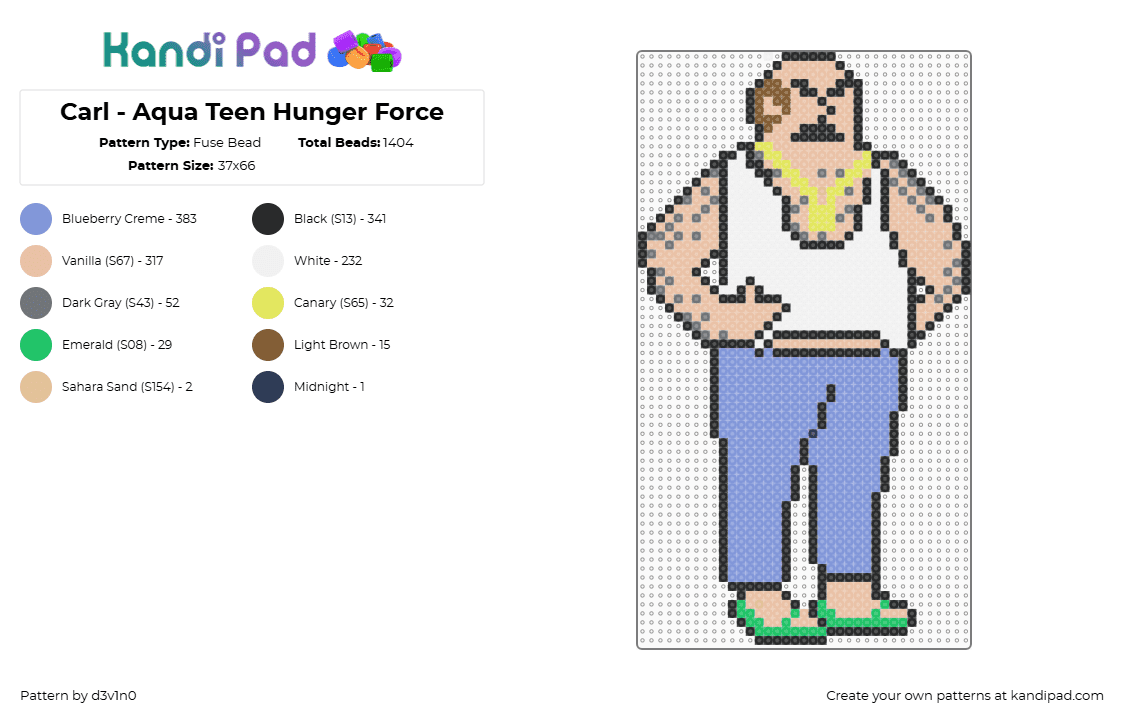 Carl - Aqua Teen Hunger Force - Fuse Bead Pattern by d3v1n0 on Kandi Pad - carl,athf,aqua teen hunger force,character,cartoon,tv show,white,tan,blue