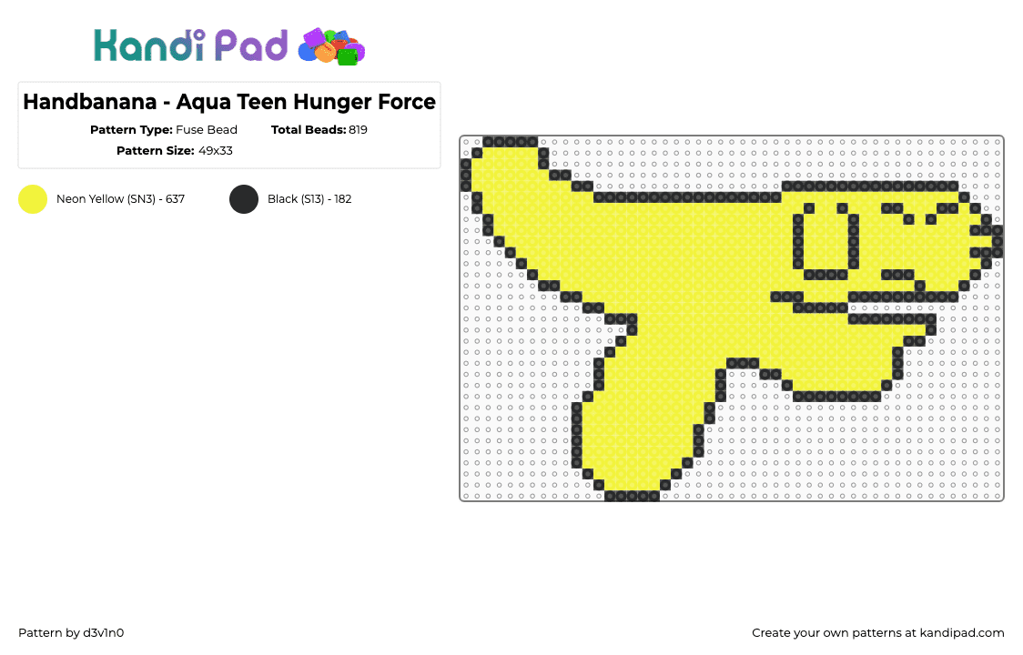 Handbanana - Aqua Teen Hunger Force - Fuse Bead Pattern by d3v1n0 on Kandi Pad - handbanana,athf,aqua teen hunger force,character,dog,cartoon,tv show,yellow