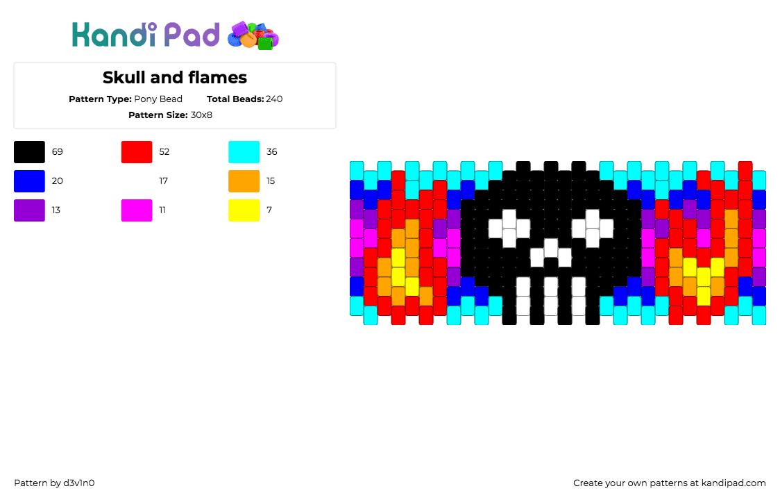 Skull and flames - Pony Bead Pattern by d3v1n0 on Kandi Pad - 