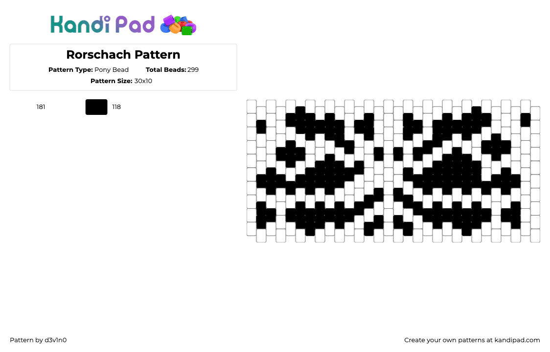 Rorschach Pattern - Pony Bead Pattern by d3v1n0 on Kandi Pad - rorschach,watchmen,inkblot,comic,cuff,psychology,black,white