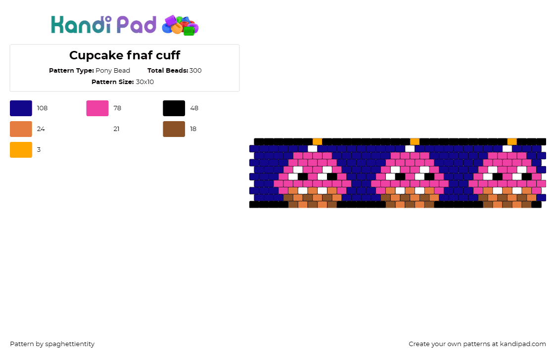 Cupcake fnaf cuff - Pony Bead Pattern by spaghettientity on Kandi Pad - cupcake,fnaf,five nights at freddys,horror,video game,character,repeating,spooky