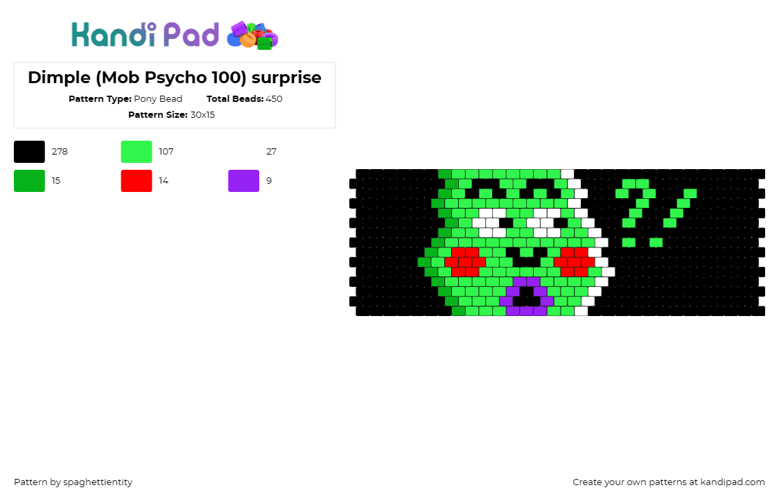 Dimple (Mob Psycho 100) surprise - Pony Bead Pattern by spaghettientity on Kandi Pad - mob psycho 100,dimple,slime,cuff,anime,expression,surprise,character,animation,g