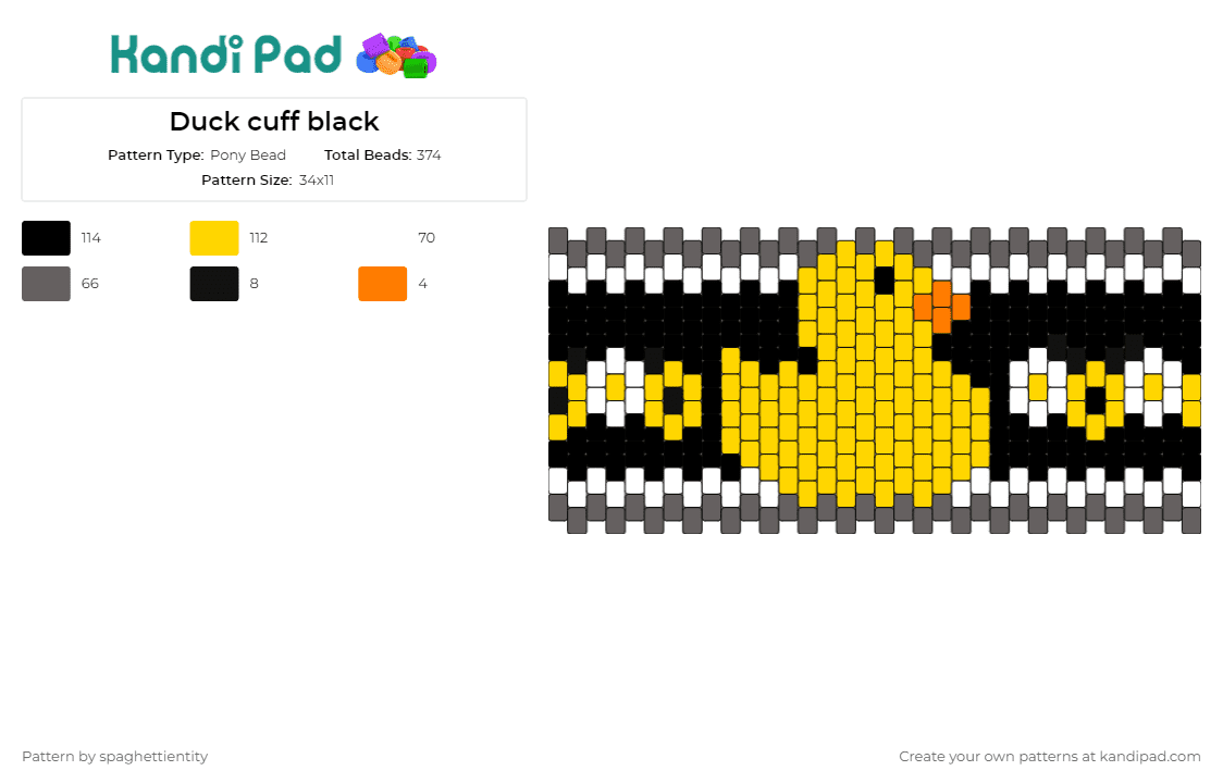 Duck cuff black - Pony Bead Pattern by spaghettientity on Kandi Pad - duck,rubber ducky,cuff