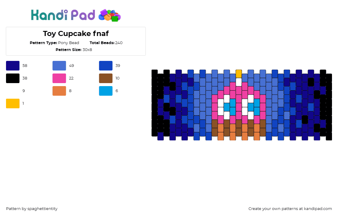 Toy Cupcake fnaf - Pony Bead Pattern by spaghettientity on Kandi Pad - cupcake,fnaf,five nights at freddys,horror,video game,character,spooky,dark,cuff