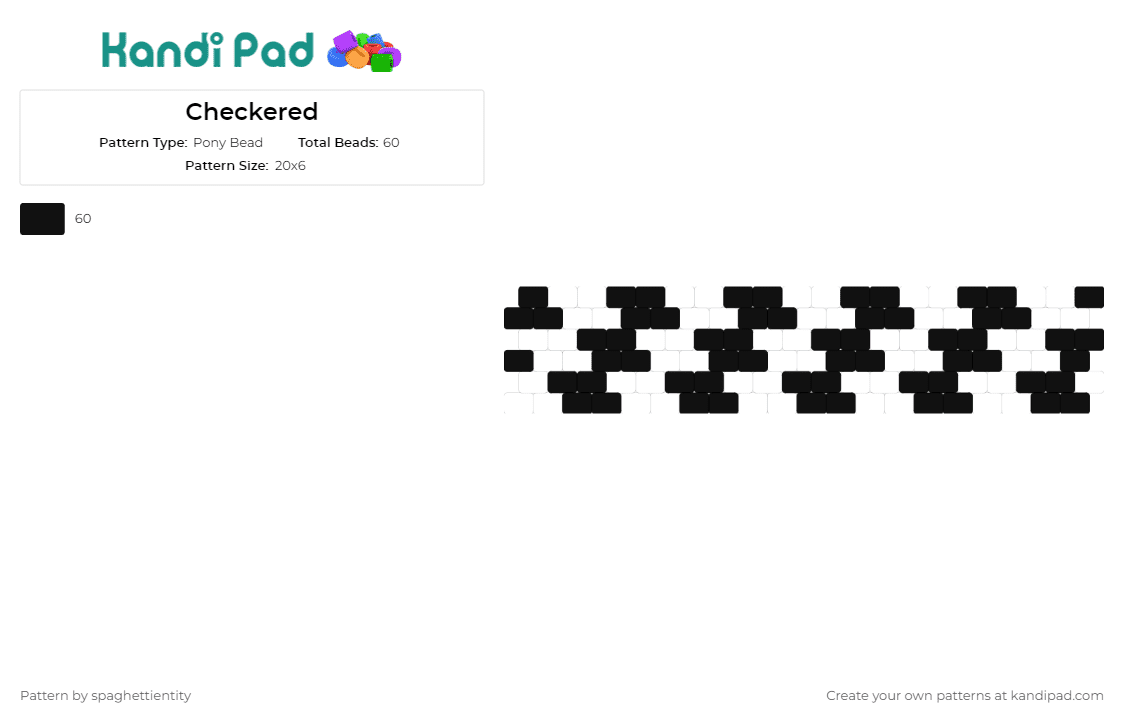 Checkered - Pony Bead Pattern by spaghettientity on Kandi Pad - cuff,black and white