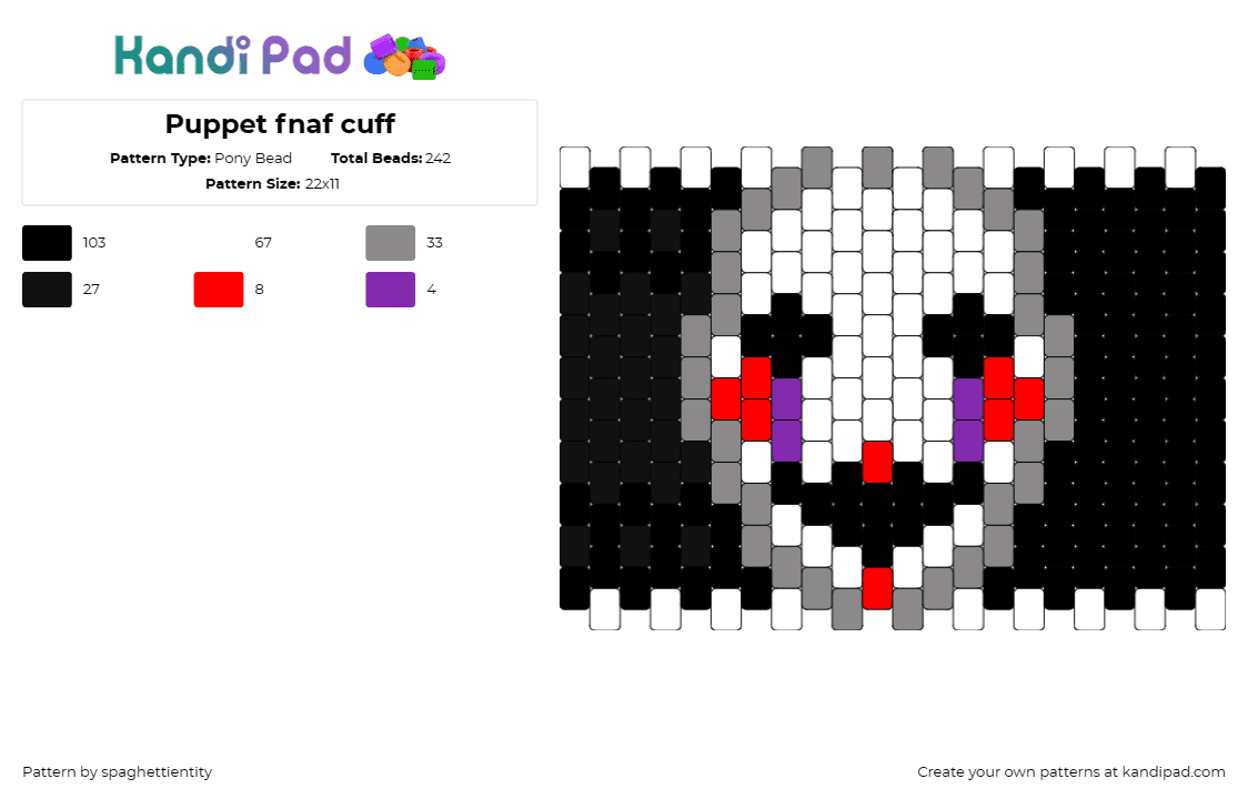 Puppet fnaf cuff - Pony Bead Pattern by spaghettientity on Kandi Pad - puppet,fnaf,five nights at freddys,spooky,horror,video game,face,mask,clown,whit