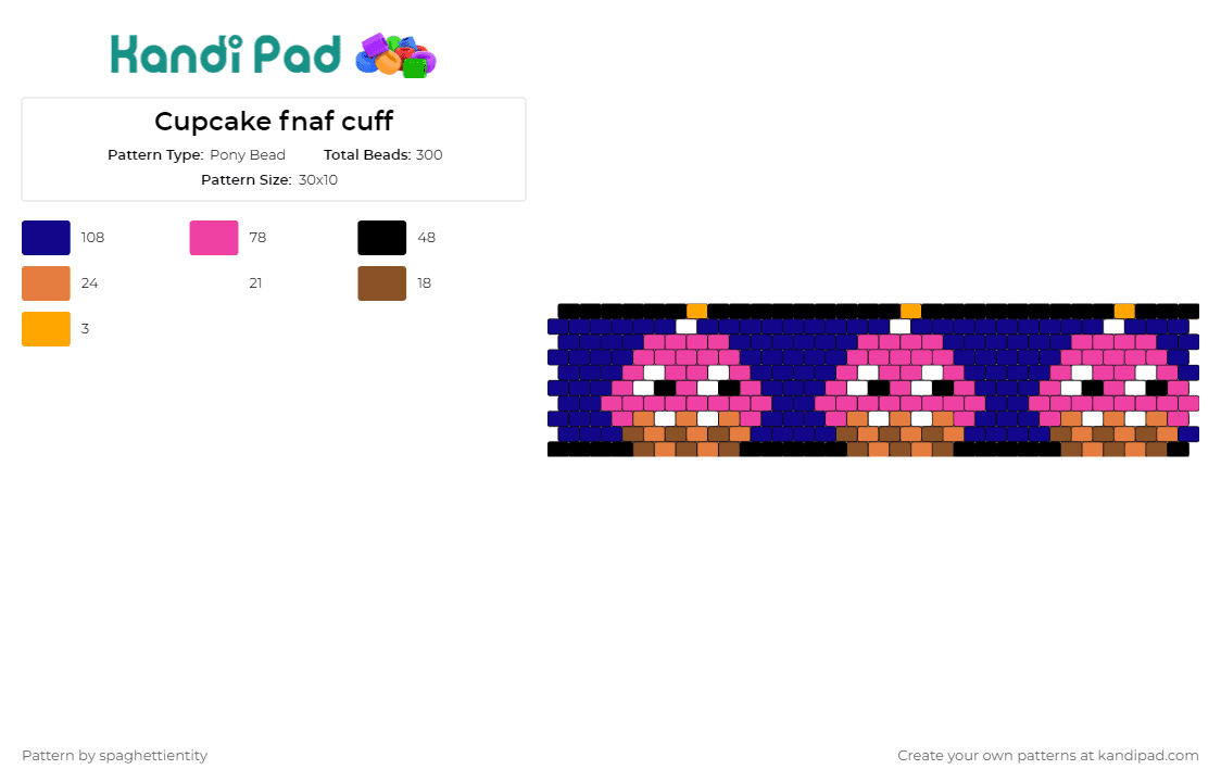 Cupcake fnaf cuff - Pony Bead Pattern by spaghettientity on Kandi Pad - fnaf,five nights at freddys,cupcake,spooky,cuff