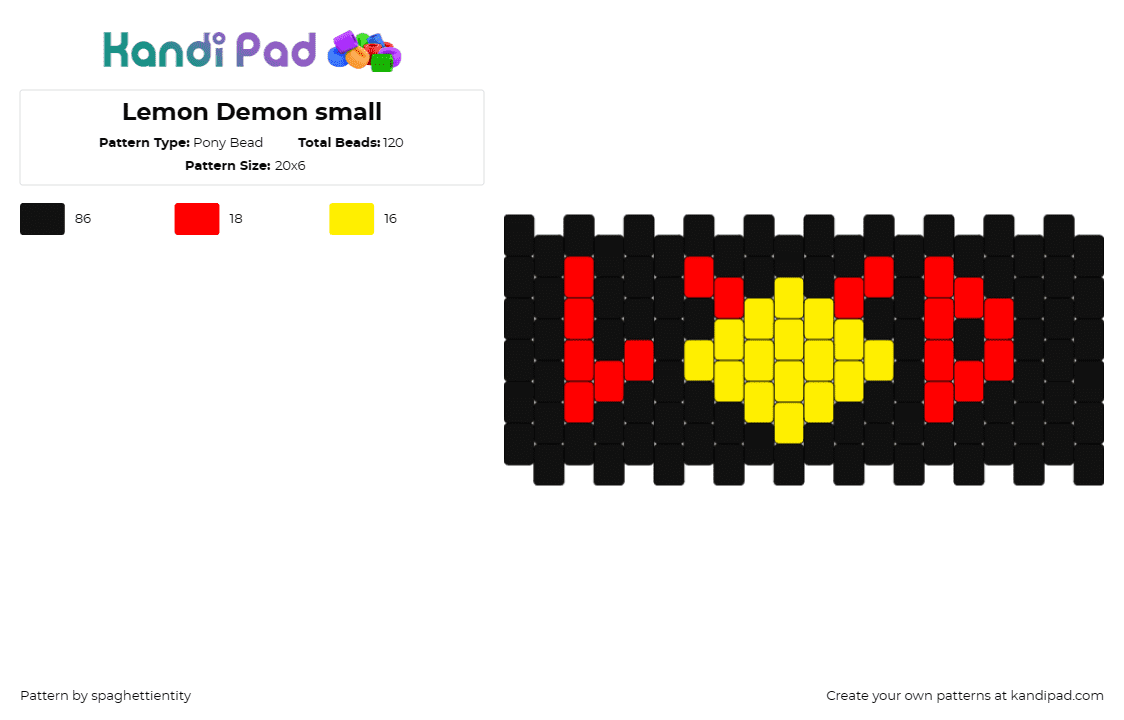 Lemon Demon small - Pony Bead Pattern by spaghettientity on Kandi Pad - lemon demon,music,band,cuff