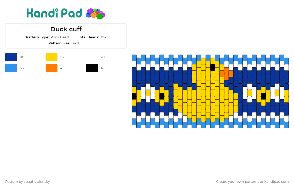 Duck cuff - Pony Bead Pattern by spaghettientity on Kandi Pad - duck,rubber ducky,cuff