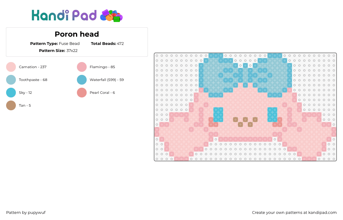 Poron head - Fuse Bead Pattern by pupywuf on Kandi Pad - poron,sanrio,kawaii,head,character,cute,charm,pink,light blue