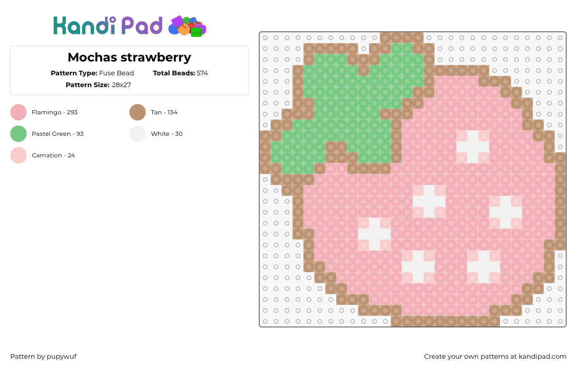 Mochas strawberry - Fuse Bead Pattern by pupywuf on Kandi Pad - strawberry,mocha,sanrio,fruit,charm,pink,green