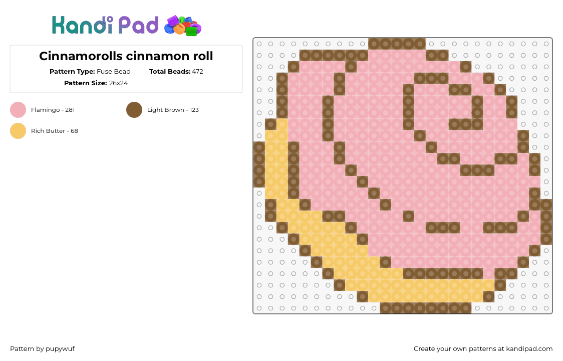 Cinnamorolls cinnamon roll - Fuse Bead Pattern by pupywuf on Kandi Pad - cinnamon roll,cinnamoroll,sanrio,breakfast,food,pink,tan