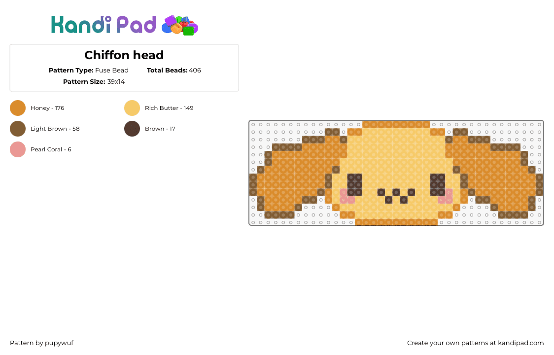 Chiffon head - Fuse Bead Pattern by pupywuf on Kandi Pad - chiffon,sanrio,dog,cute,character,head,charm,tan