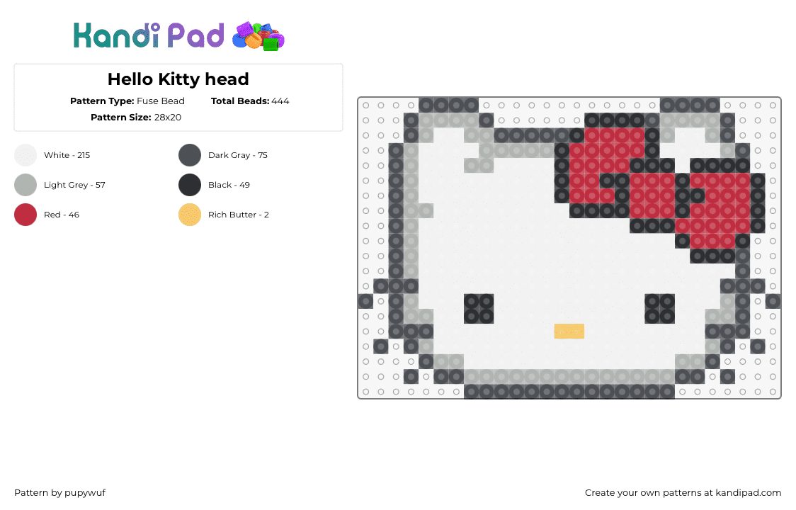 Hello Kitty head - Fuse Bead Pattern by pupywuf on Kandi Pad - hello kitty,sanrio,bow,head,kawaii,charm,character,white,red