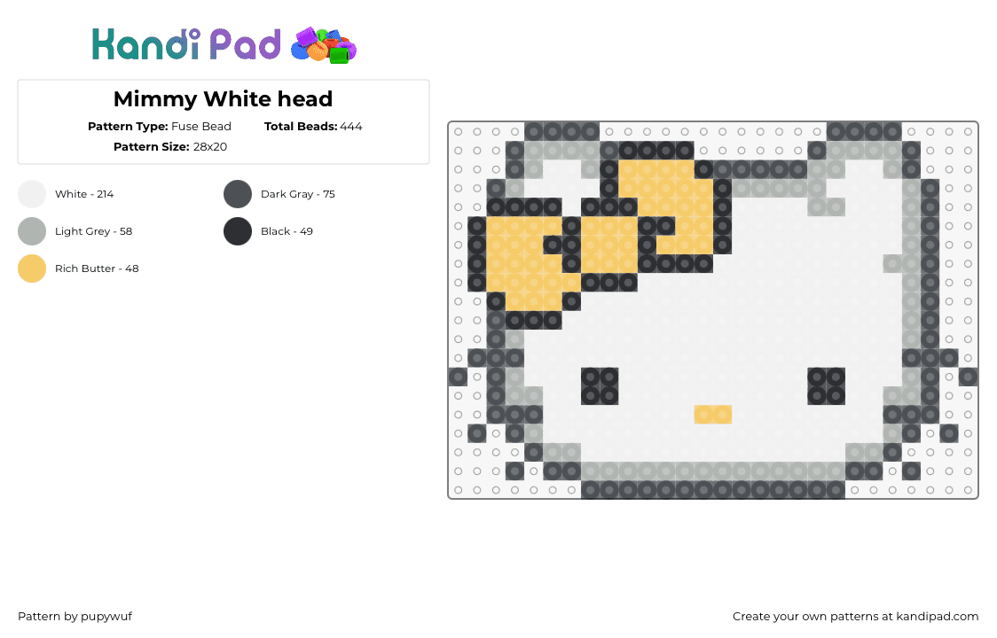 Mimmy White head - Fuse Bead Pattern by pupywuf on Kandi Pad - mimmy white,sanrio,hello kitty,head,character,white,orange