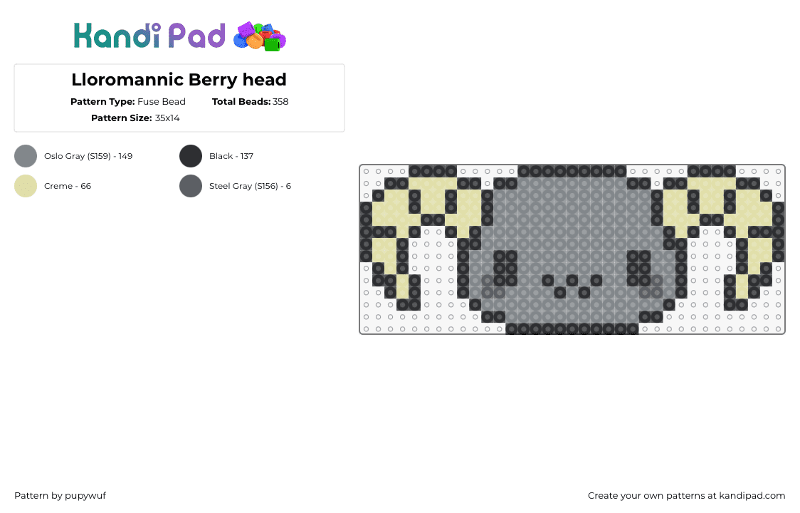 Lloromannic Berry head - Fuse Bead Pattern by pupywuf on Kandi Pad - lloromannic,sanrio,berry,head,horned,character,beige,black