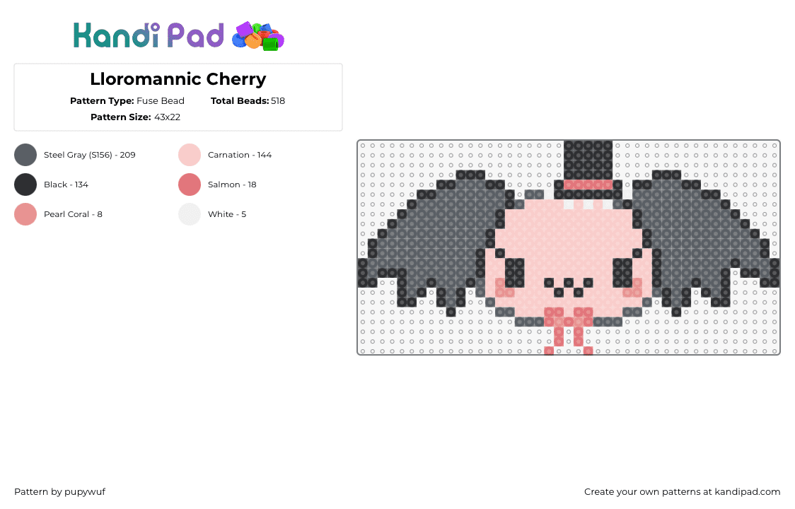 Lloromannic Cherry head - Fuse Bead Pattern by pupywuf on Kandi Pad - lloromannic,sanrio,cherry,head,winged,character,bat,pink,black