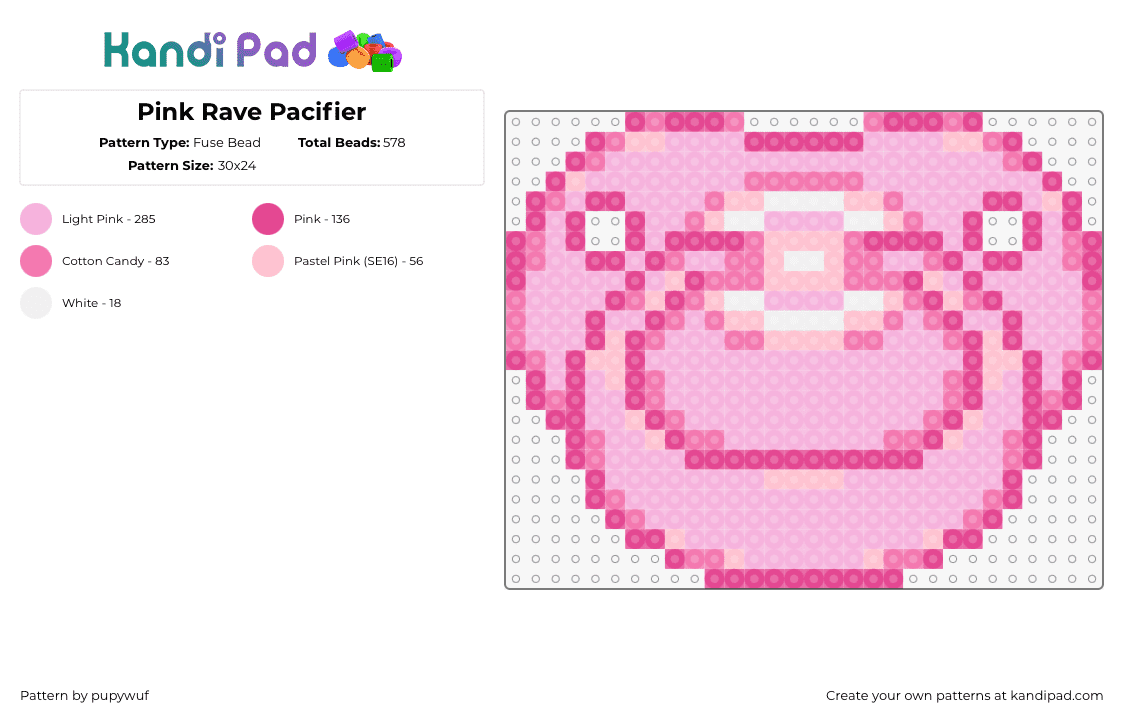 Pink Rave Pacifier - Fuse Bead Pattern by pupywuf on Kandi Pad - pacifier,baby,rave,music,charm,edm,pink