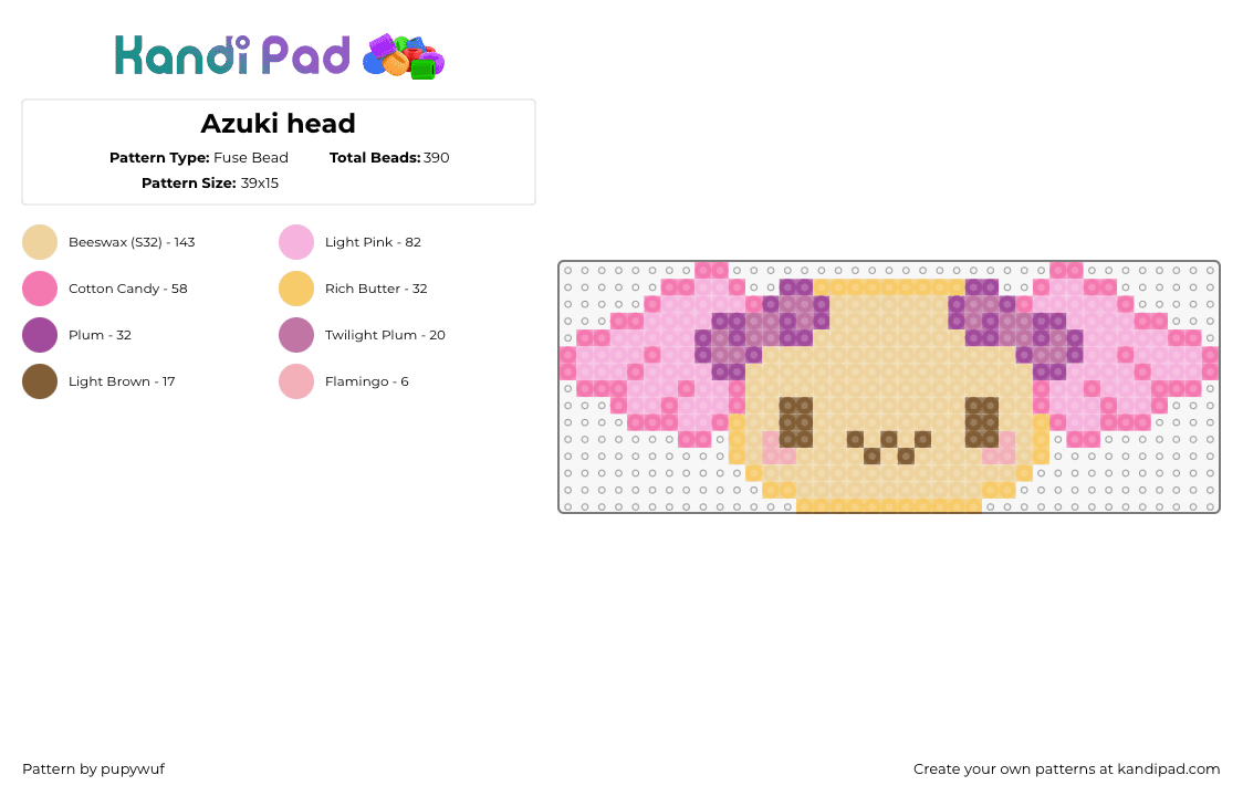 Azuki head - Fuse Bead Pattern by pupywuf on Kandi Pad - azuki,sanrio,kawaii,head,cute,charm,character,tan,pink