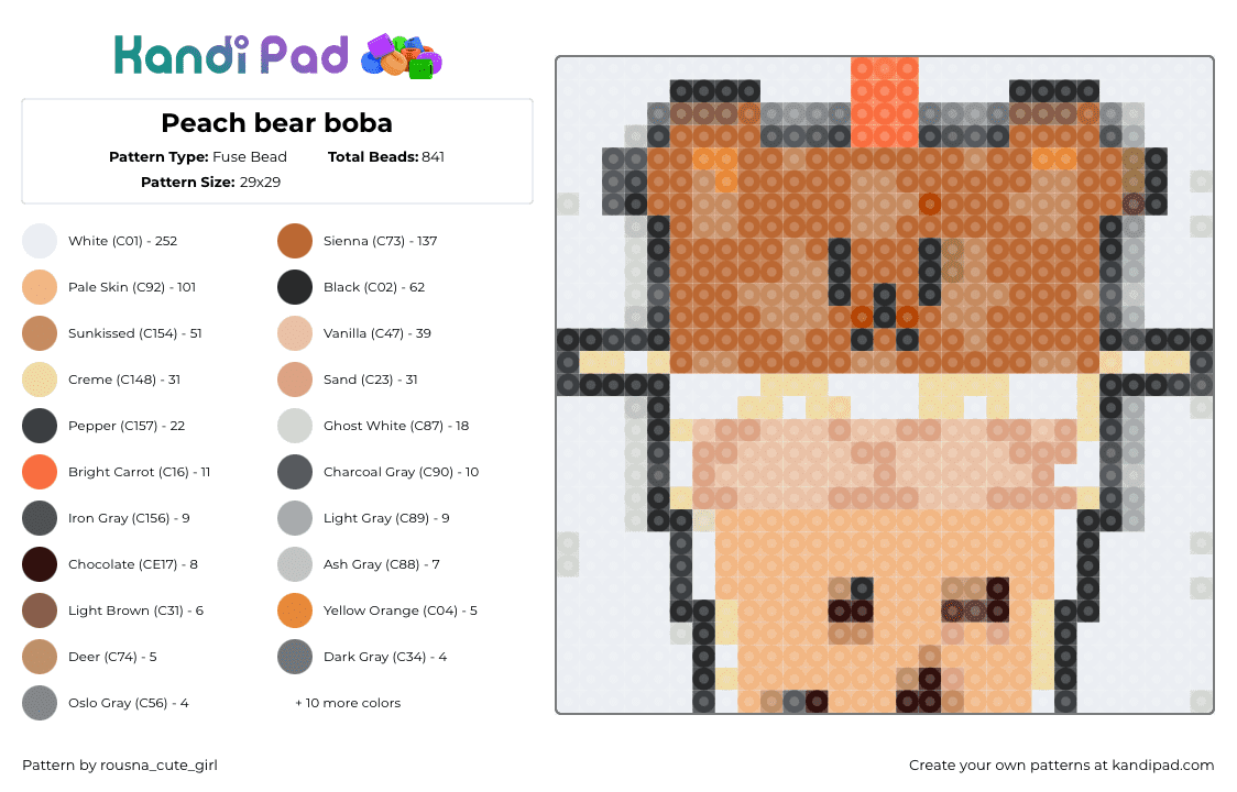 Peach bear boba - Fuse Bead Pattern by rousna_cute_girl on Kandi Pad - 