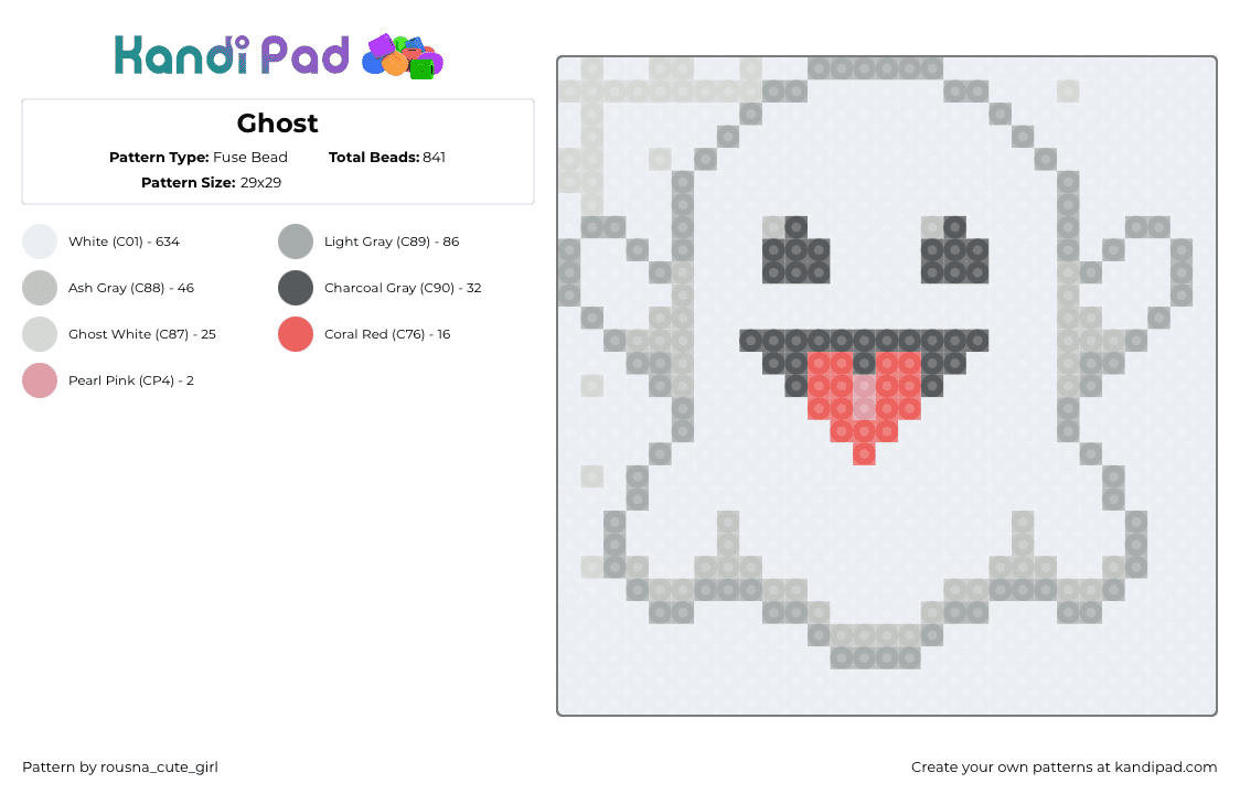 Ghost - Fuse Bead Pattern by rousna_cute_girl on Kandi Pad - ghost,emoji,spooky,cute,halloween,tongue,white