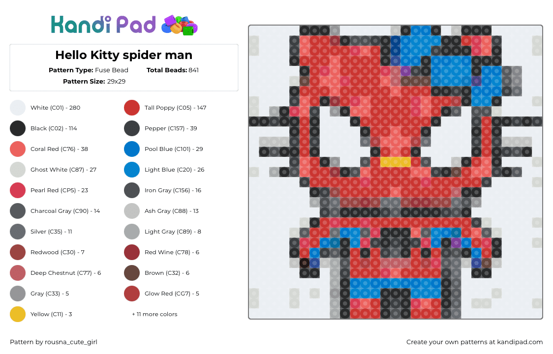 Hello Kitty spider man - Fuse Bead Pattern by rousna_cute_girl on Kandi Pad - 