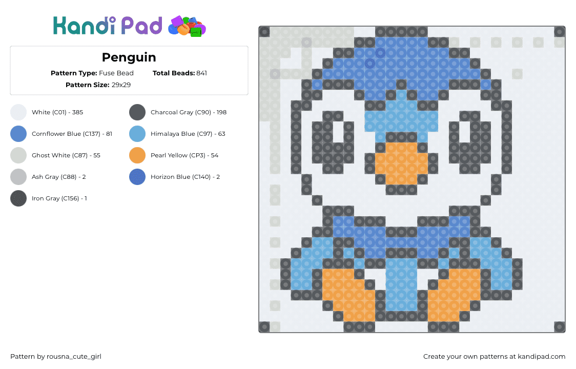 Penguin - Fuse Bead Pattern by rousna_cute_girl on Kandi Pad - piplup,pokemon,penguin,gaming,character,light blue,white